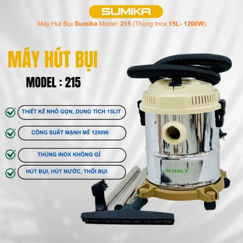 Máy hút bụi gia đình SUMIKA 215, công suất 1200W, thùng chứa 15L
