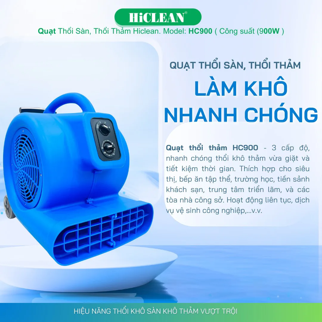 Quạt thổi sàn, thổi thảm HiClean HC900, công suất 900W