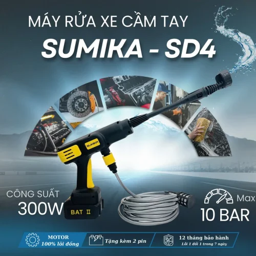 Máy rửa xe dùng pin SUMIKA SD4, công suất 300W