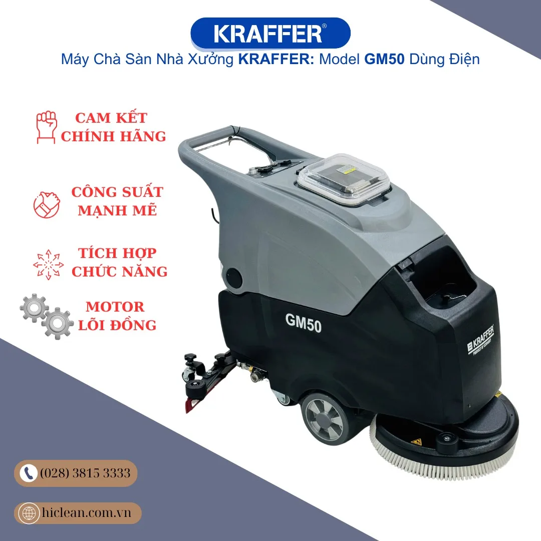 Máy chà sàn nhà xưởng KRAFFER GM50 dùng điện
