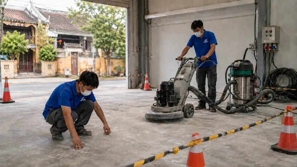 Chuẩn bị mặt bằng trước khi mài sàn bê tông cần làm gì?